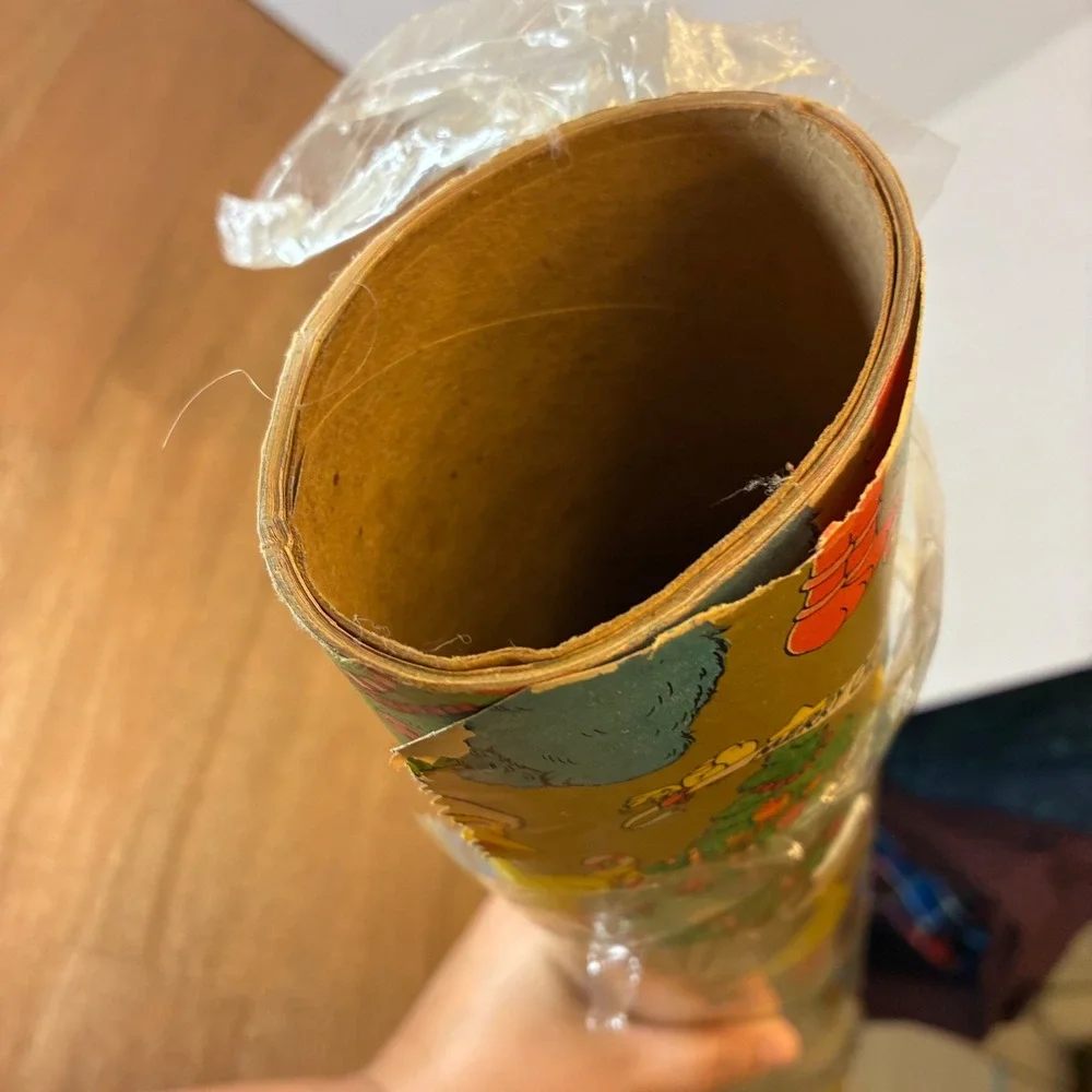 Vintage Sesame Street Christmas Wrapping Paper 24ft Gold Big Bird Cookie Monster